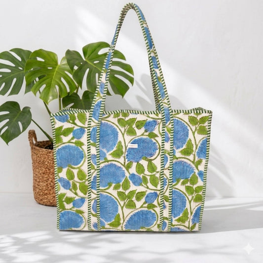 Green Bloom - Premium OMVAI Quilted Cotton Tote Bag