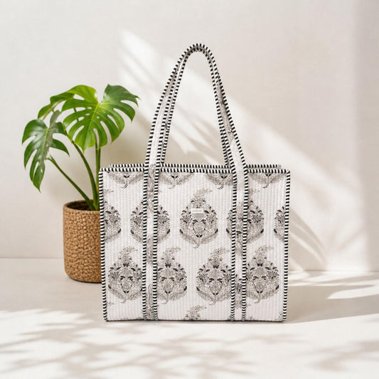 Ivory Floral - Premium OMVAI Quilted Cotton Tote Bag