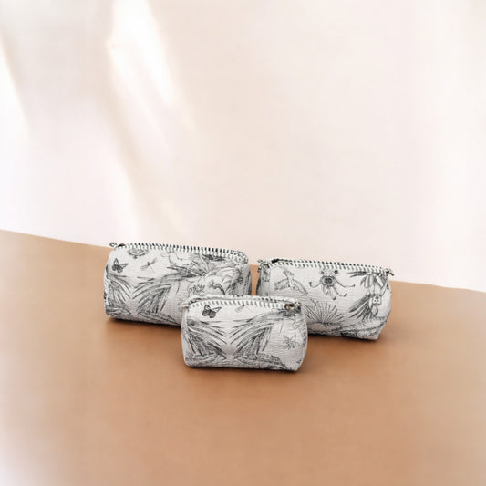 Ivory Grey Monochrome Quilted Tote Bag Set (4-Piece) | Handcrafted Cotton