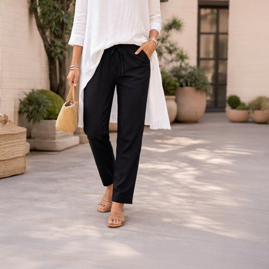 OMVAI Black Cotton Pants : Relaxed Fit, Breathable & Comfortable