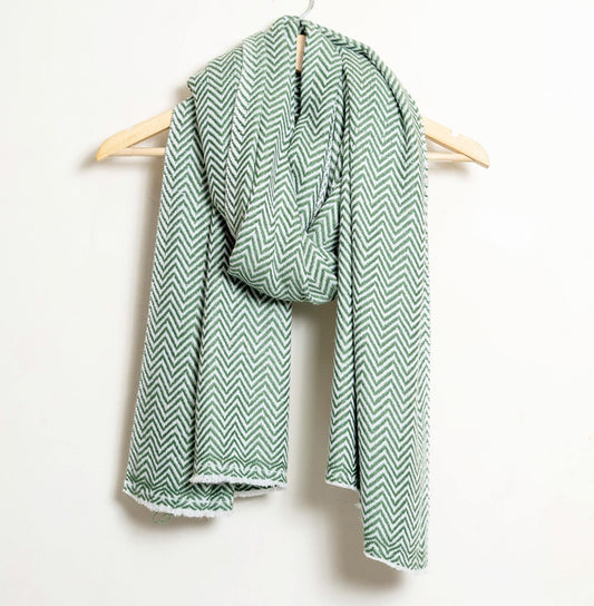 Zig Zag Patterned Super Soft Woolen Muffler | Olive Green