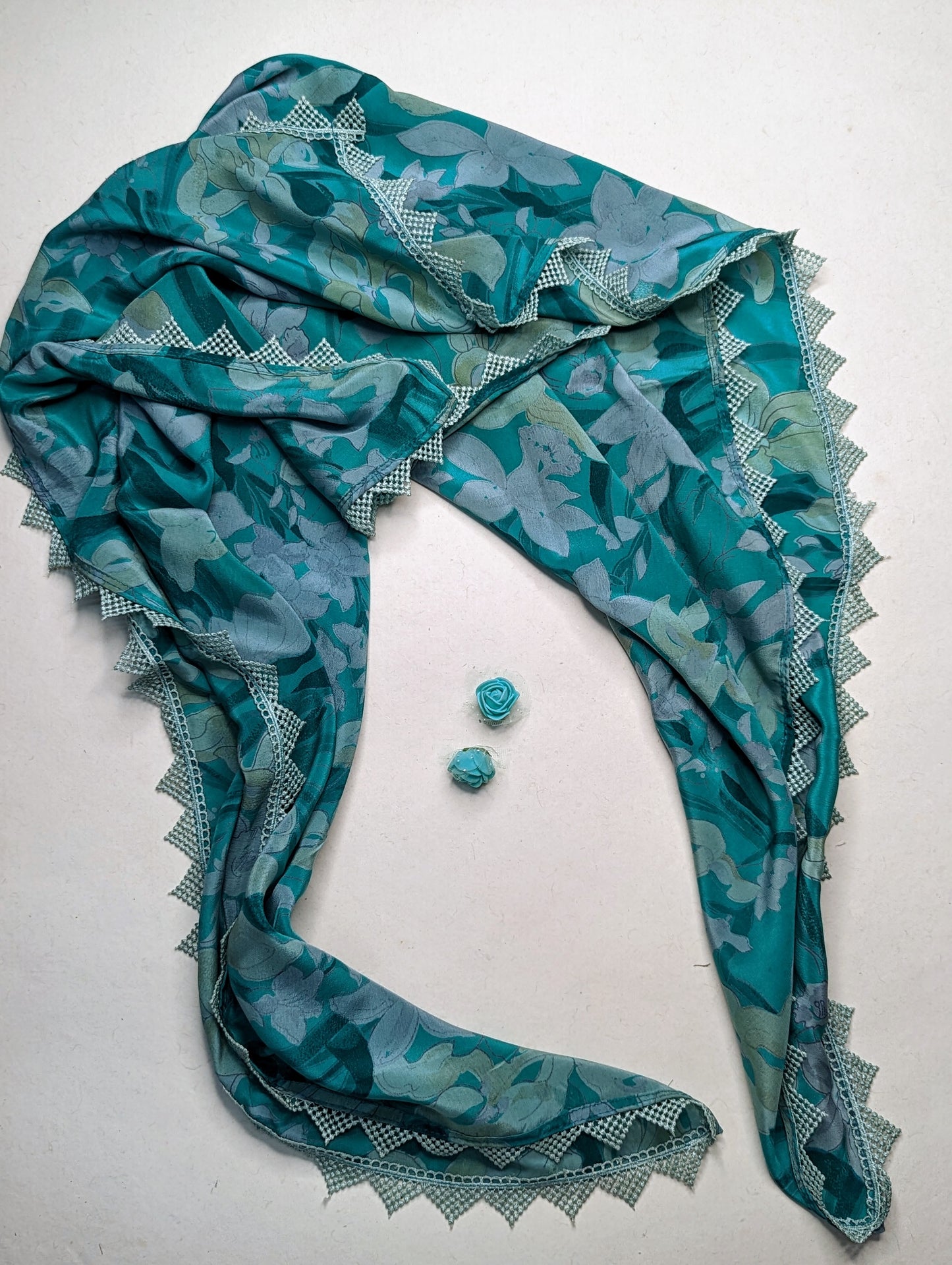 OMVAI Ivy Flower Crepe Silk Scarf -  Teal