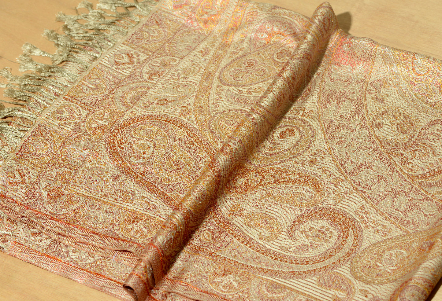 OMVAI Victorian Paisley Pattern Micro Art Silk Stole - Peach Blush