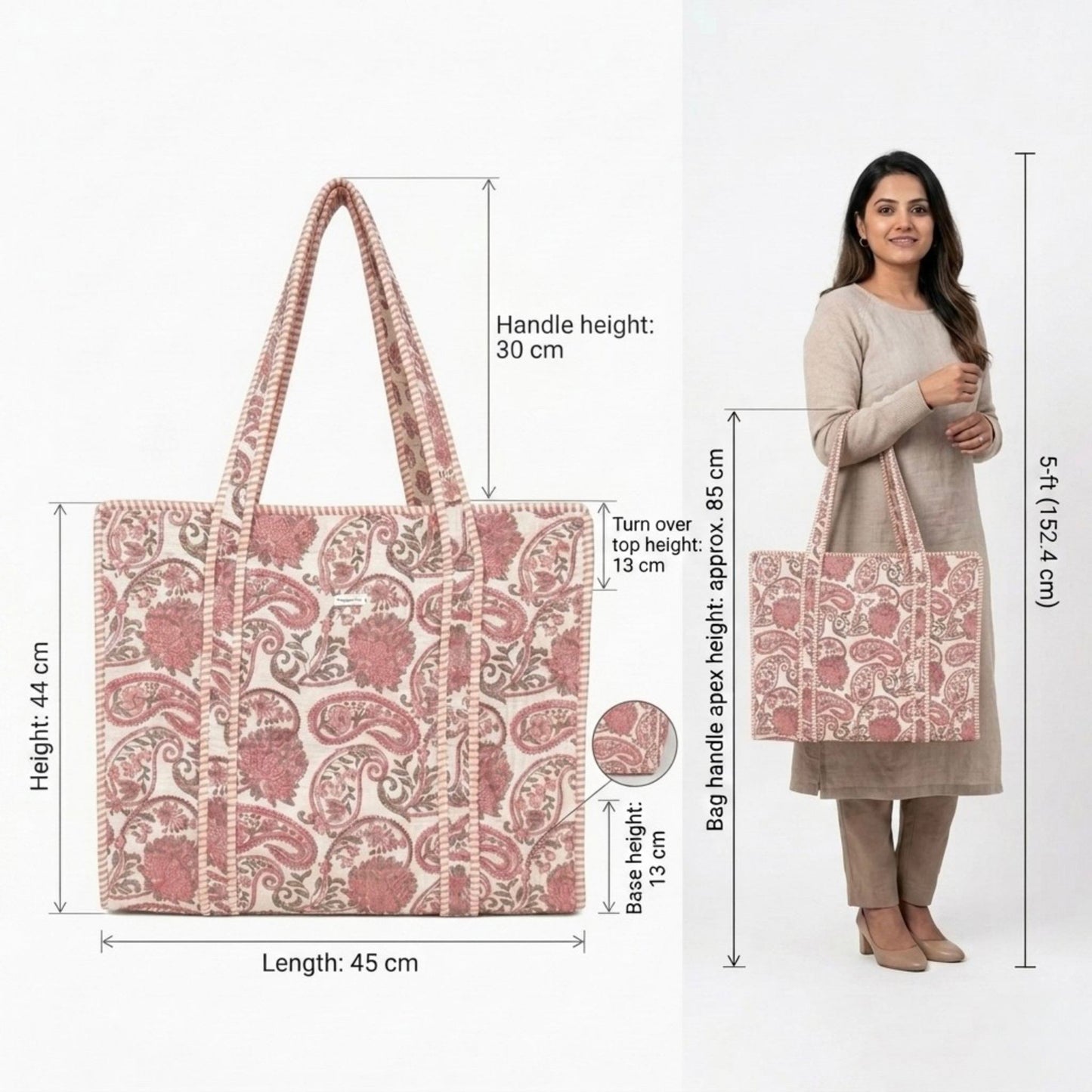 The Dusty Rose - Premium Quilted Cotton Tote Bag