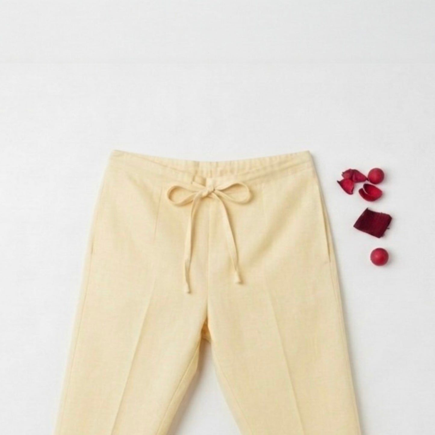 OMVAI Creamy Yellow Cotton Pants : Relaxed Fit, Breathable & Comfortable