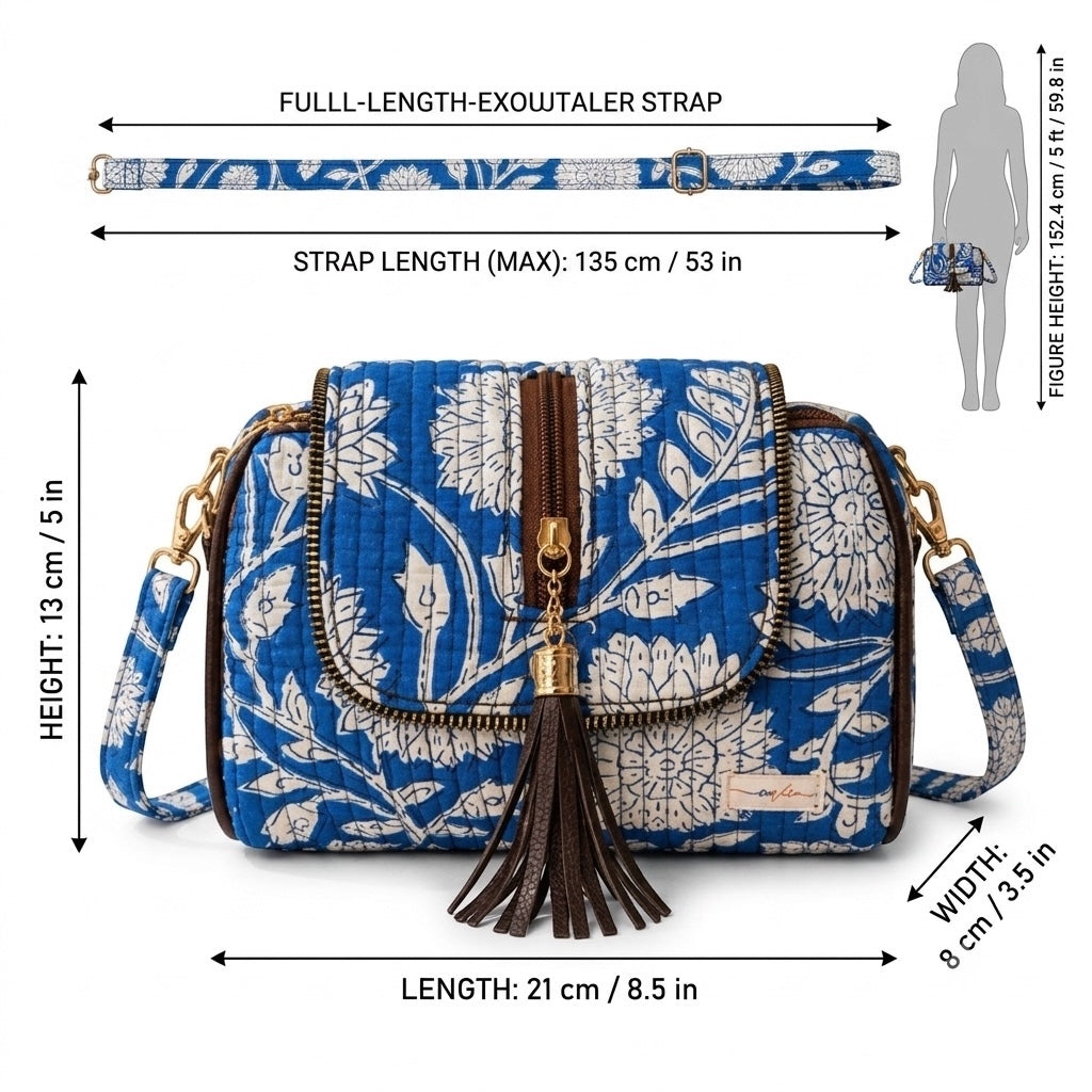 OMVAI handcrafted Rajputana Bloom quilted cotton sling bag
