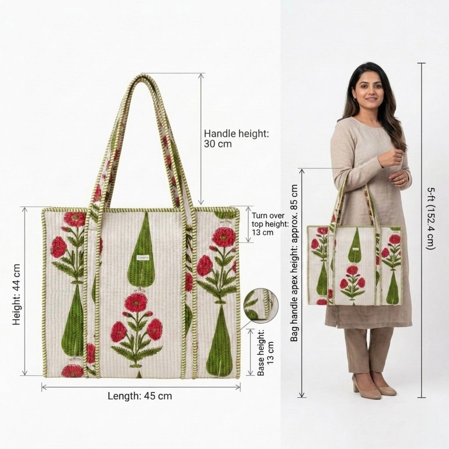 Rose Garden - Premium OMVAI Quilted Cotton Tote Bag