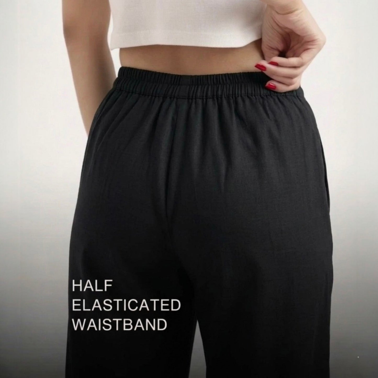 OMVAI Black Cotton Pants : Relaxed Fit, Breathable & Comfortable