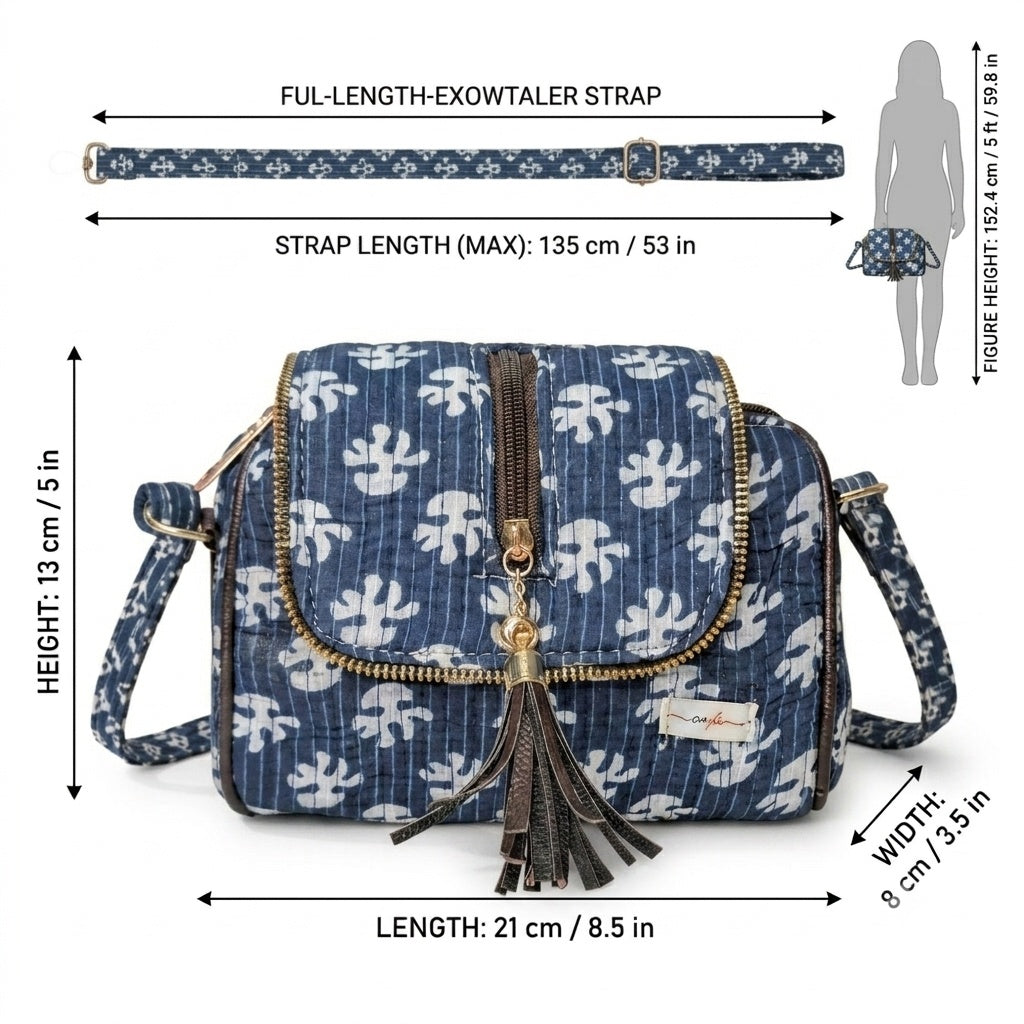 Indigo Ikat – OMVAI Quilted Cotton Sling Bag