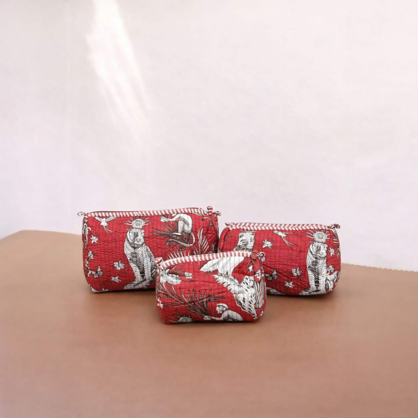 Red Handcrafted Quilted Tote Bag Set (4-Piece) | Everyday, Travel & Gifting