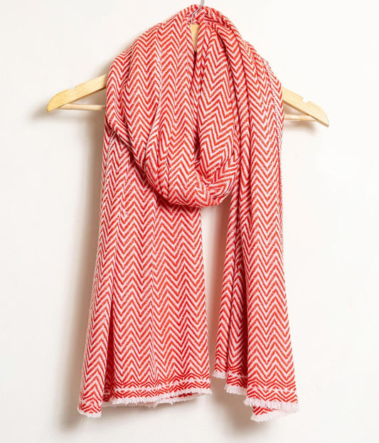 Zig Zag Patterned Super Soft Woolen Muffler | Vermillion Red