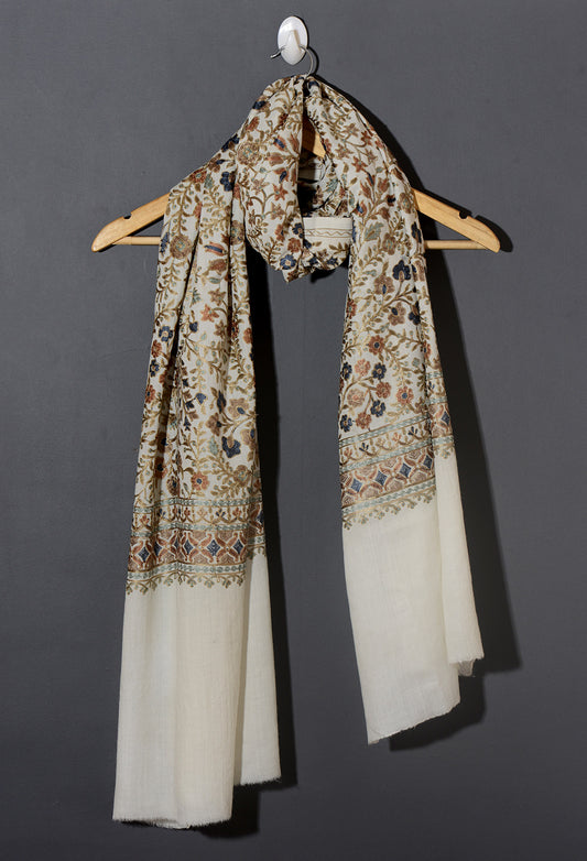 Zoon Exquisite Embroidered Stole - Ivory White