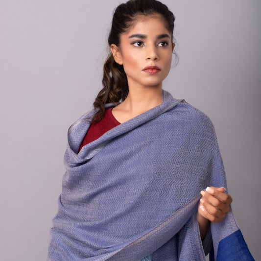 Blue Sky Zig Zag Patterned Pashmina Shawl