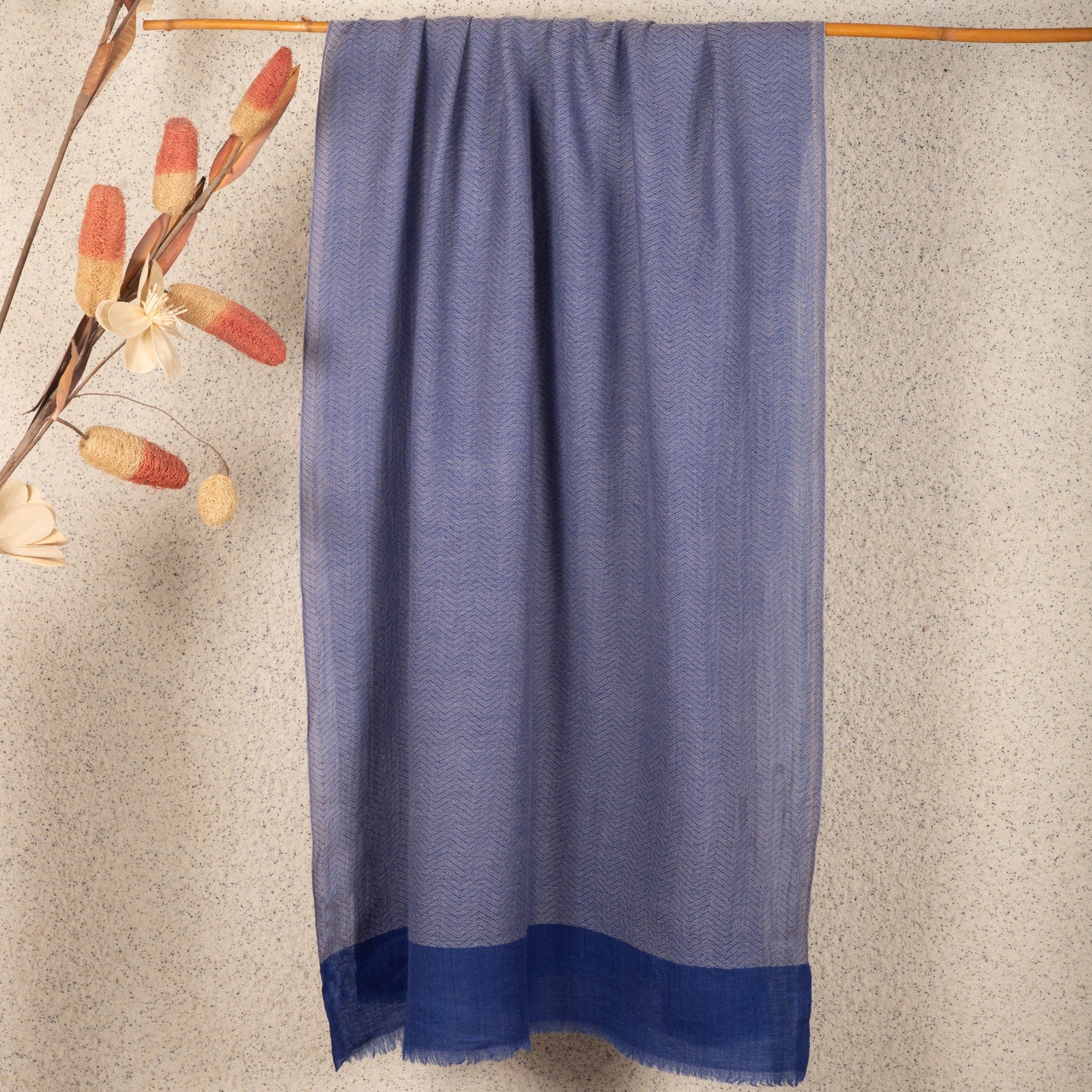 Zig Zag Patterned Pashmina - Blue Sky