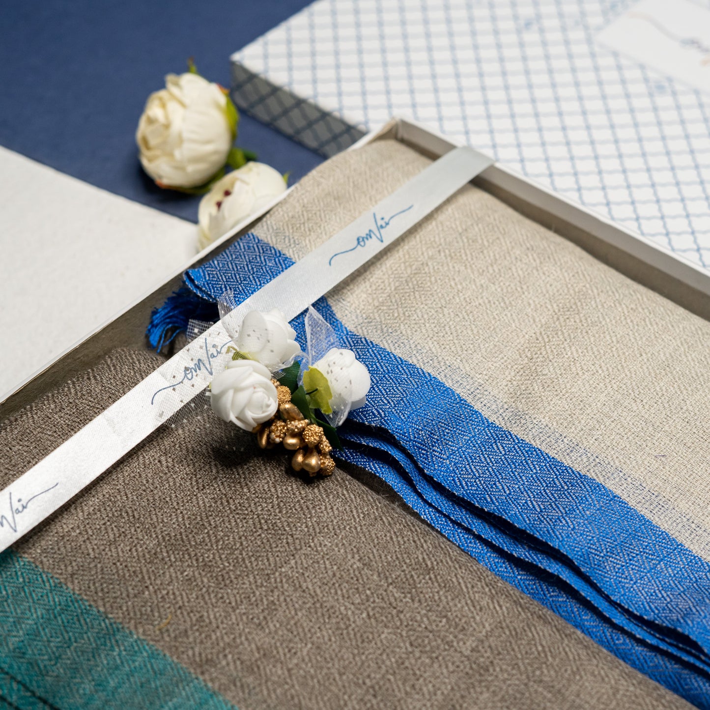 OMVAI Striped Border Pashminas Stole Combo Set in Pure cashmere wool (Set of 2 - For HIM and for HER) Info