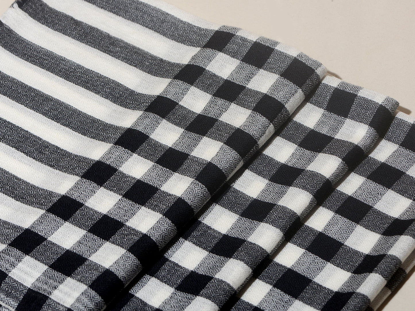 Black and White Gingham Checks Kashmiri Patterned Pashmina Stole
