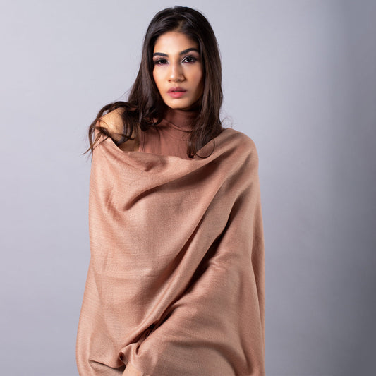 woman draped in a mocha brown solid pashmina stole
