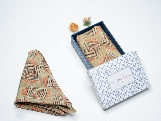 OMVAI Silk Pocket Square Cube Mosaic Taupe Beige