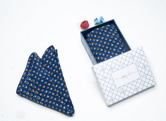OMVAI Silk Pocket Square Bud flower Royal Blue