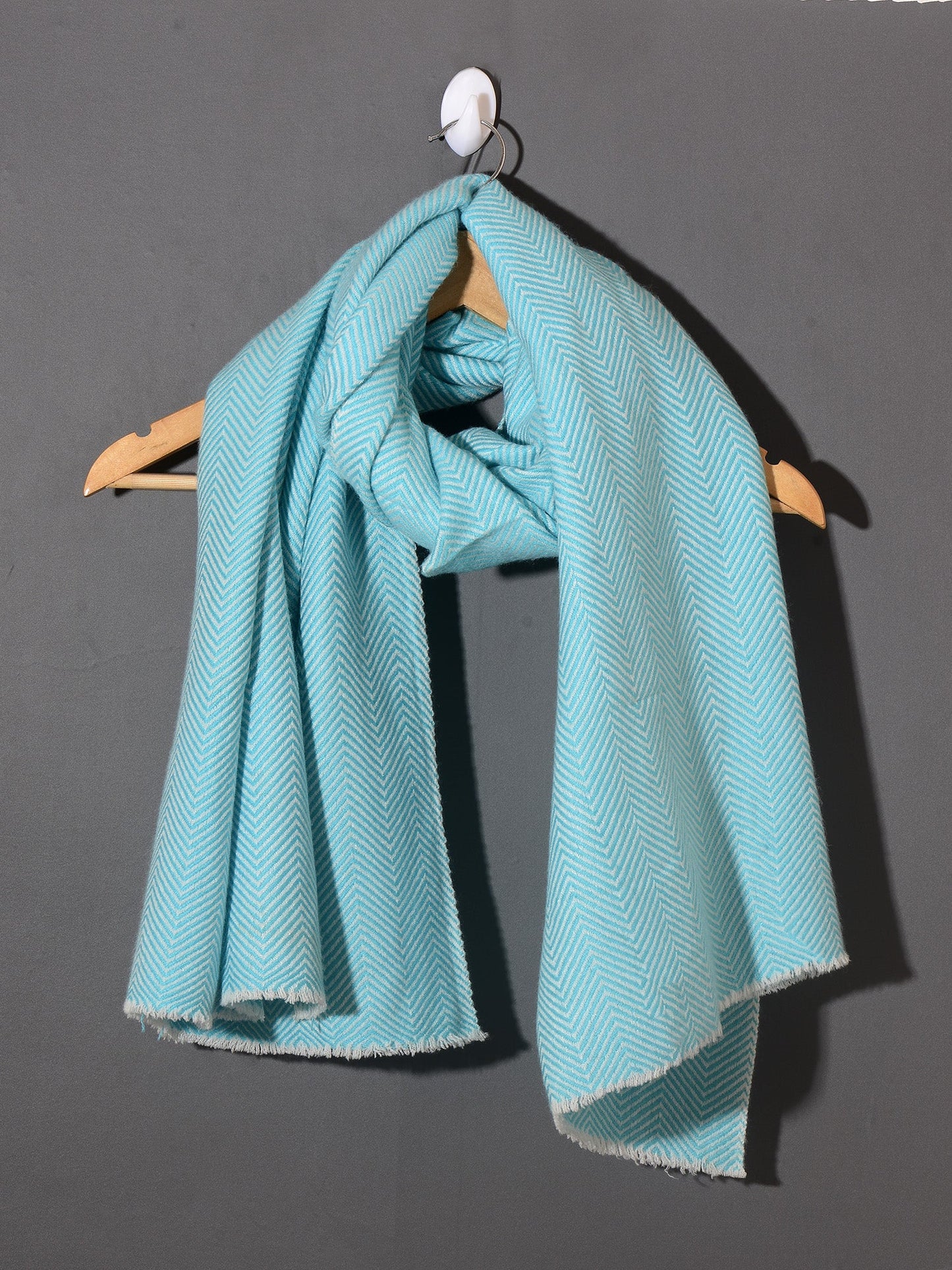 Zig Zag Patterned Super Soft Woolen Muffler - Aqua