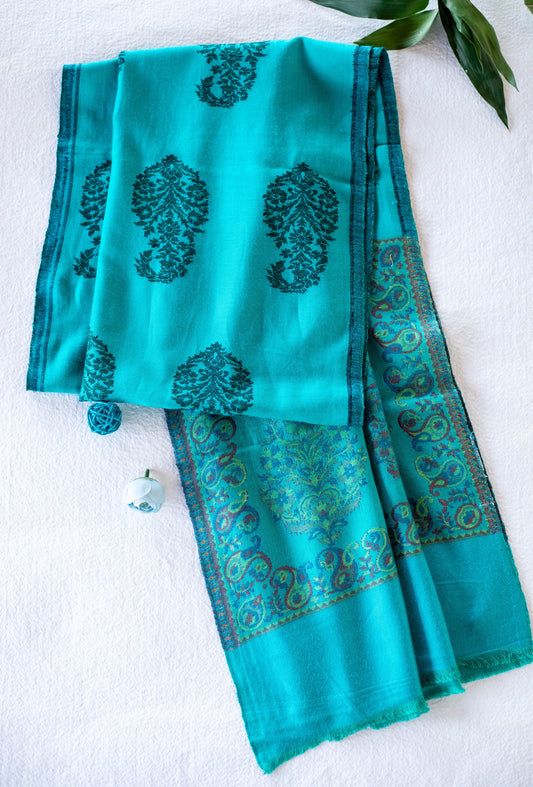 OMVAI Ornamental Buta Modal StoleTurquouse