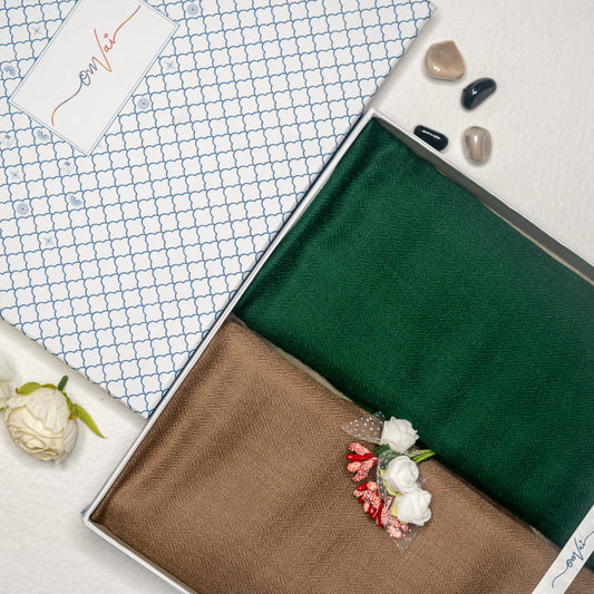 OMVAI Solid Pashmina Combo Gift Set in Pure Cashmere wool (Set of 2 - For HIM and for HER)