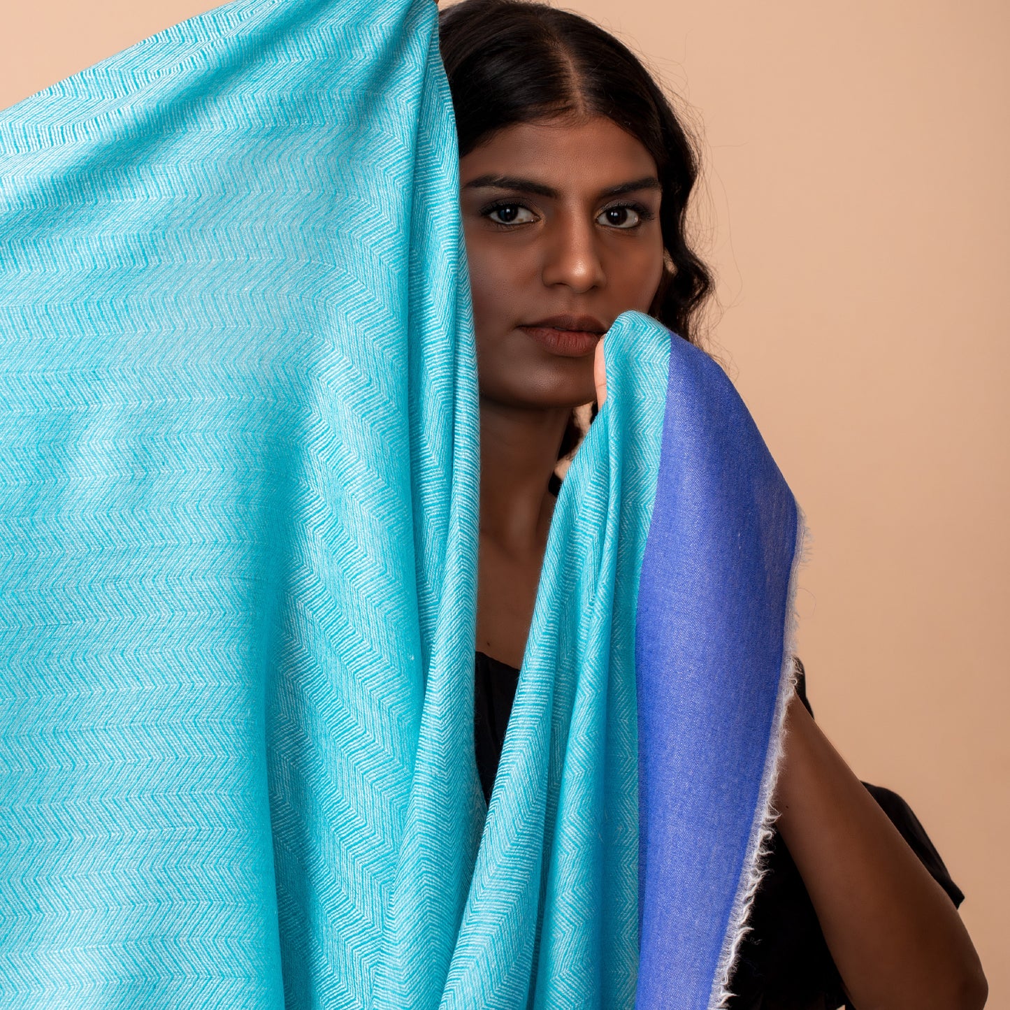 Zig Zag Patterned Pashmina - Turquoise : Blue