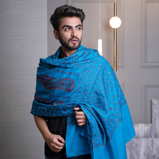 BAHIR Elegant Admiral Blue Embroidered Shawl - Unisex