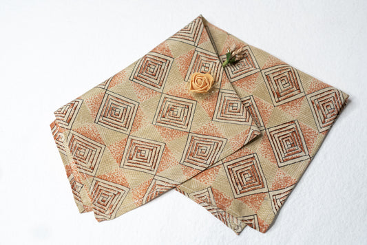 OMVAI Silk Pocket Square Cube Mosaic Taupe Beige
