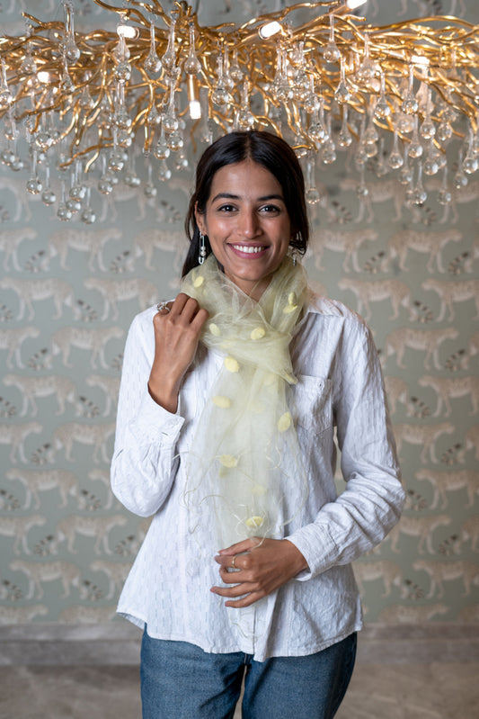 OMVAI Woven Spindles Silk Organza Stole - Buttercup Yellow