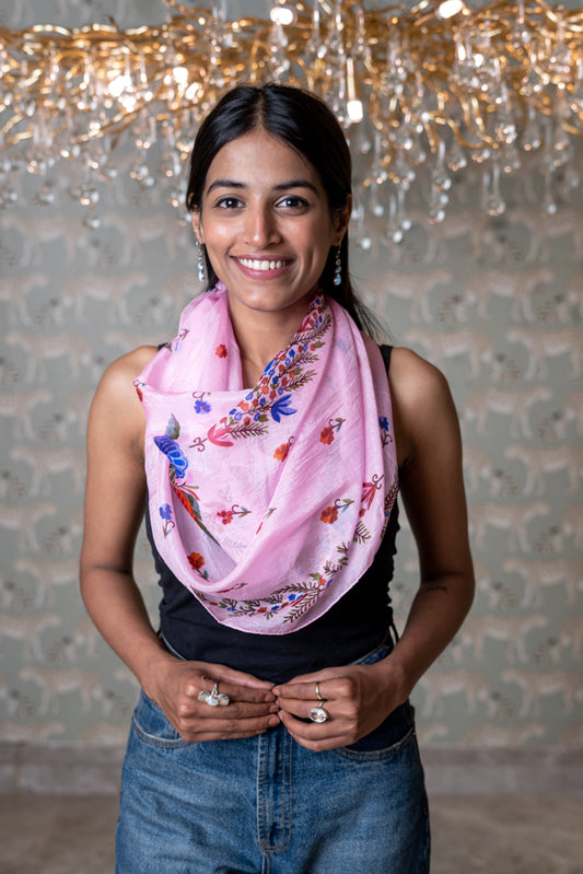 OMVAI Peony Pink Silk Stole - Blush Pink