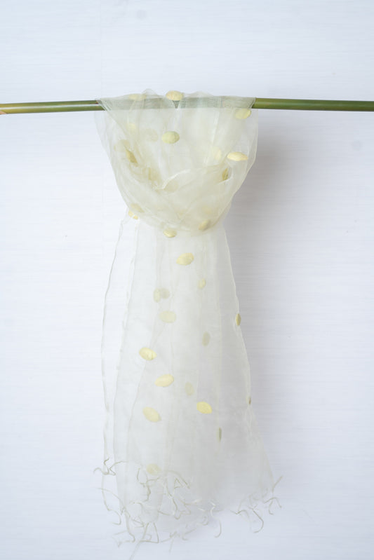 OMVAI Woven Spindles Silk Organza Stole - Buttercup Yellow