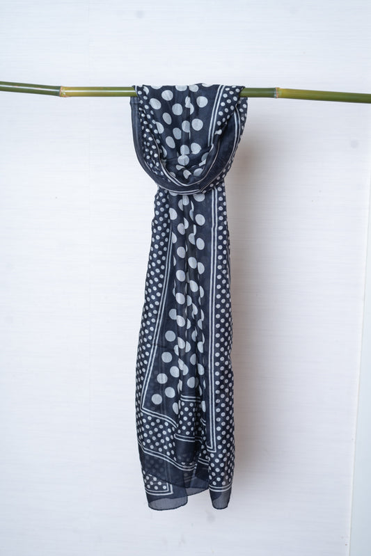 OMVAI Polka Beauty Silk Stole - Navy