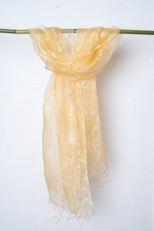 OMVAI Spring Flora Jaal Silk Organza Stole - Nude Gold
