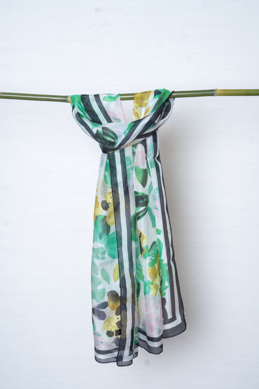 OMVAI Vintage Brush Flower Silk Stole - Multi color