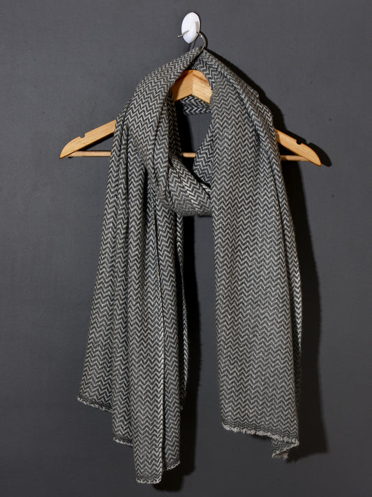 Mini Chevron Weave Super Soft Woolen Muffler -  Charcoal Grey