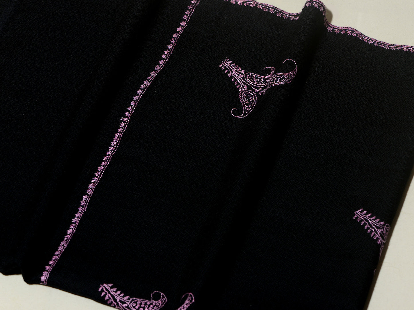 PHOOL BUTI The Flower motif Hand Embroidered Stole - Black