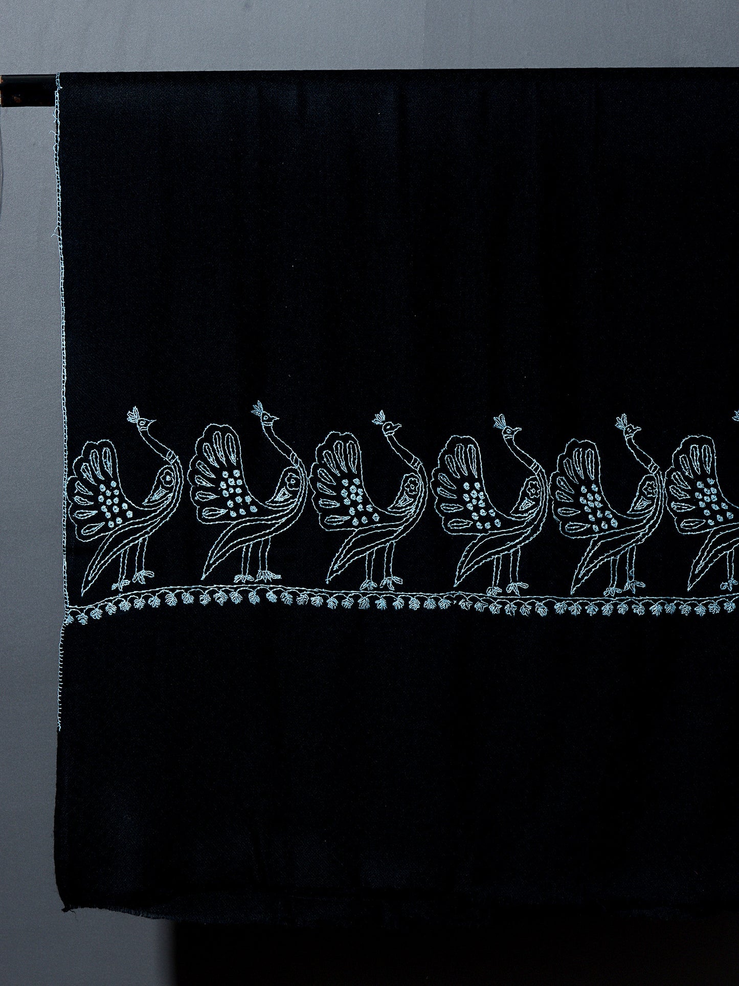 MAYURA Midnight Black The Peacock Magnificent Hand Embroidered Stole
