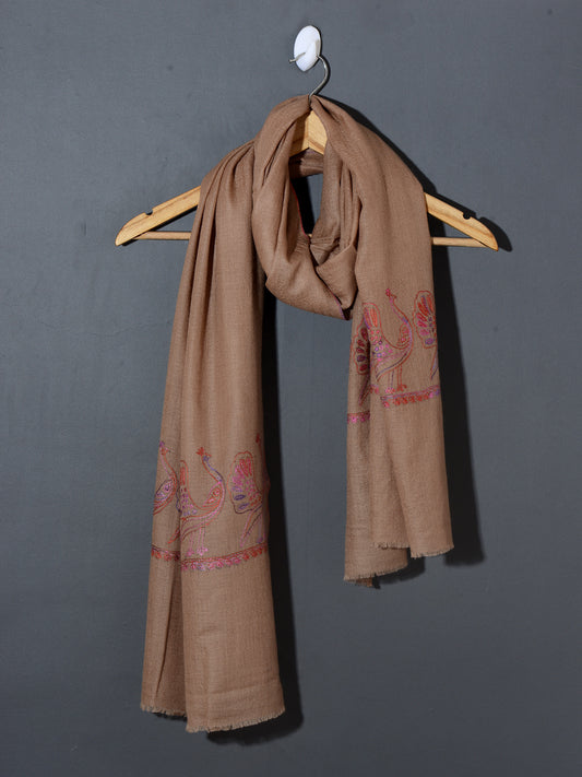 MAYURA, the Peacock Magnificent Hand Embroidered Stole - Powder Pastel