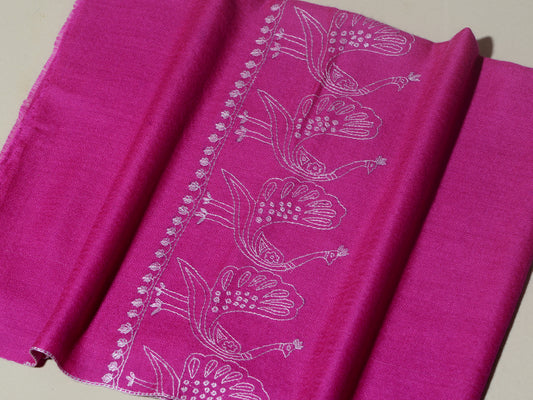 MAYURA, the Peacock Magnificent Hand Embroidered Stole - Onion Pink