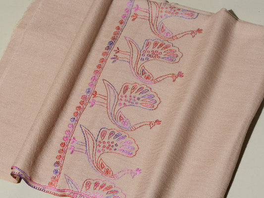 MAYURA, the Peacock Magnificent Hand Embroidered Stole -Powder Pink