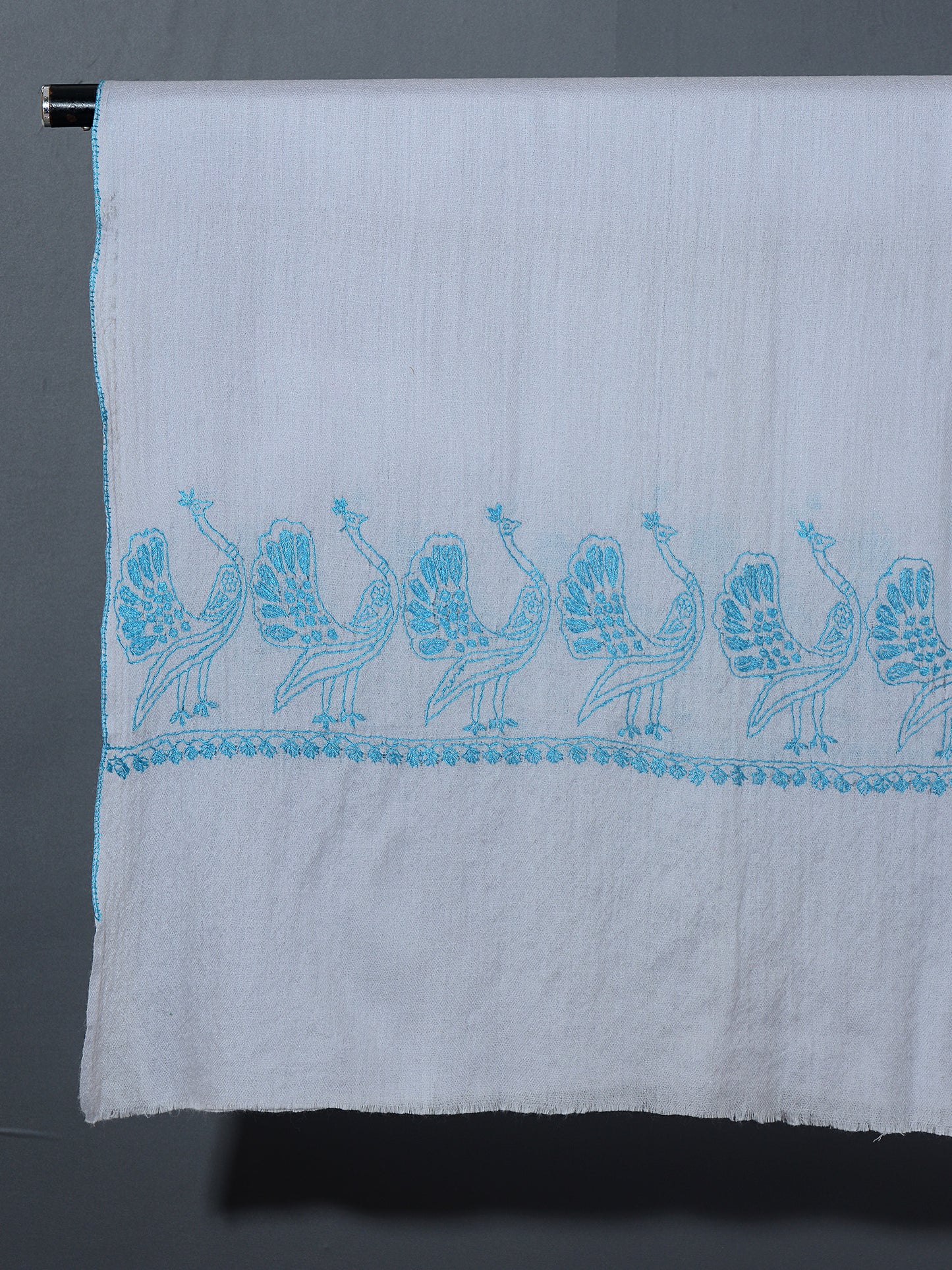 MAYURA Powder Blue The Peacock Magnificent Hand Embroidered Stole