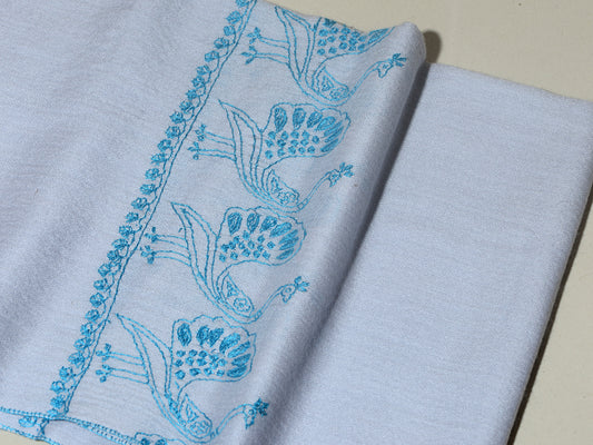 MAYURA, the Peacock Magnificent Hand Embroidered Stole -Powder Blue