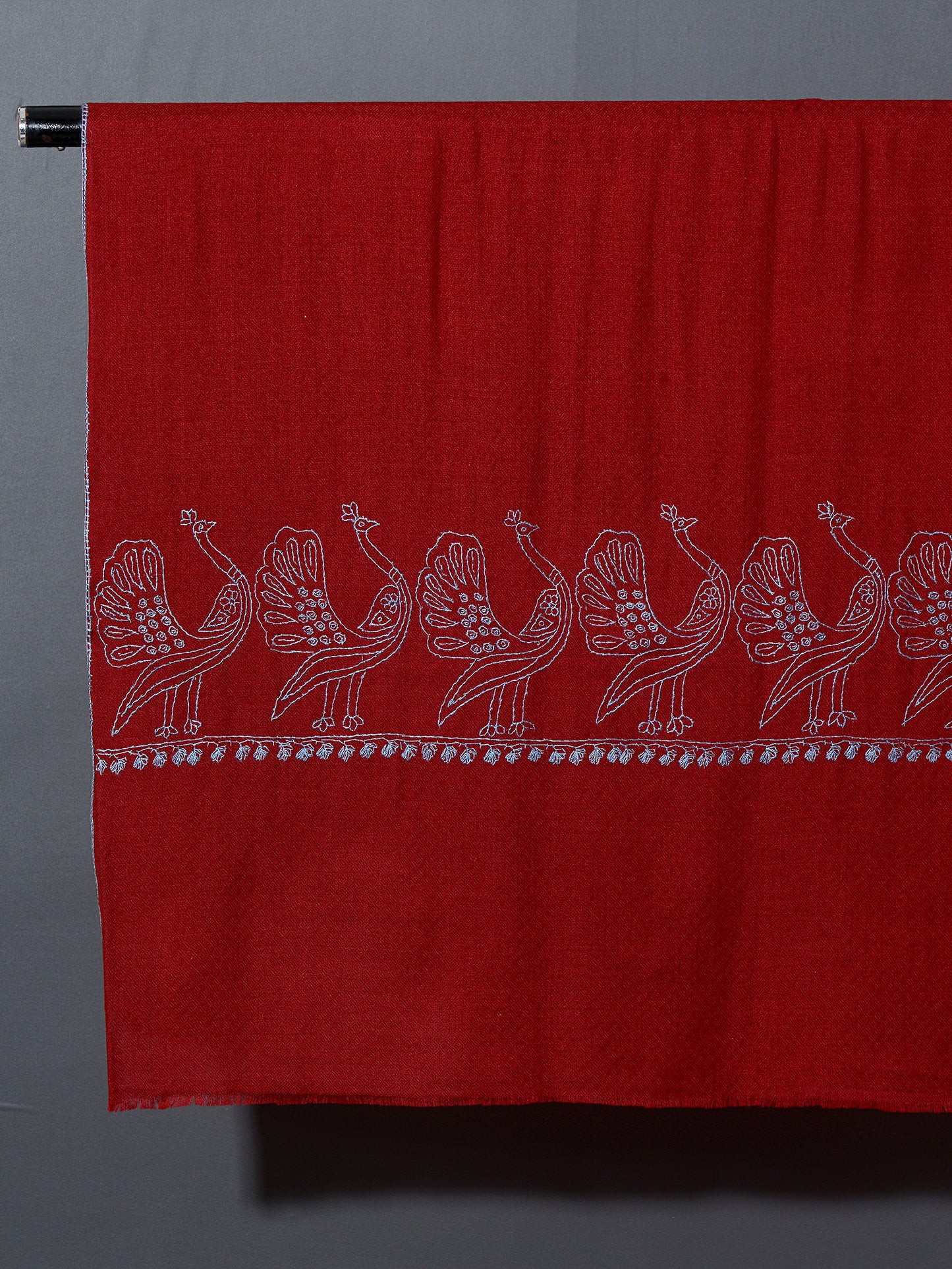 MAYURA Cherry Red The Peacock Magnificent Hand Embroidered Stole