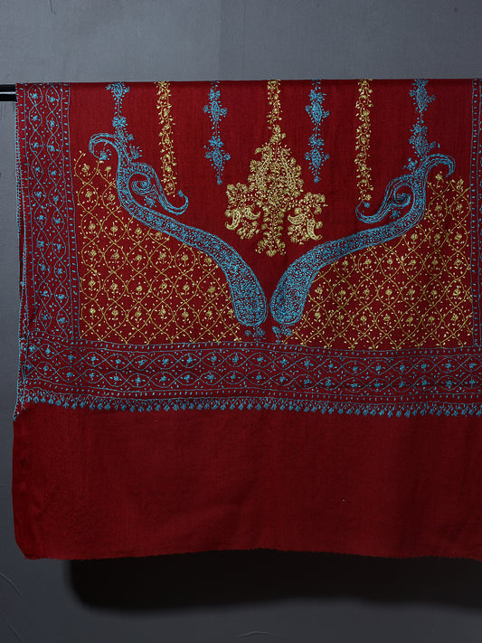 ORNAMENTAL PAISLEY The Cherry Red Magnificent Hand Embroidered Stole