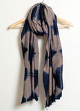 Tie and Dye Starlight  Super Soft Woolen Muffler - Natural with Prussian Blue