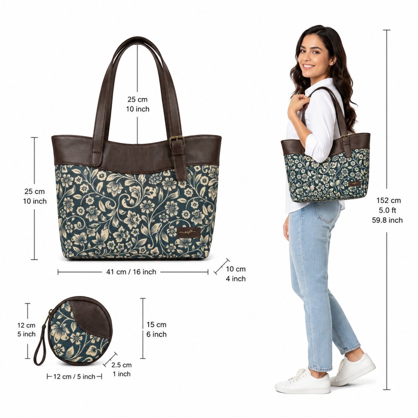 OMVAI Classic 2-Piece Shoulder Bag Set – Ivory Bloom