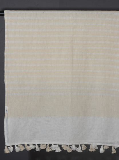 OMVAI Handcrafted Striped Linen Stole with Tassels - Blooming Beige