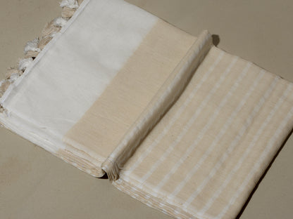 OMVAI Handcrafted Striped Linen Stole with Tassels - Blooming Beige