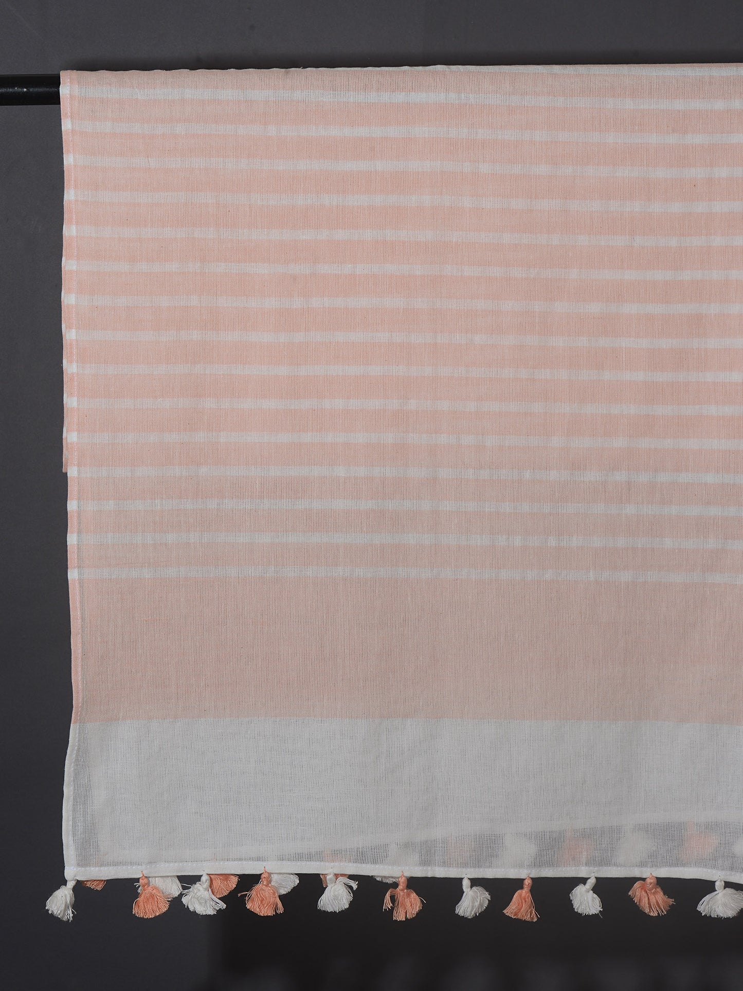 OMVAI Handcrafted Striped Linen Stole with Tassels - Light Pink